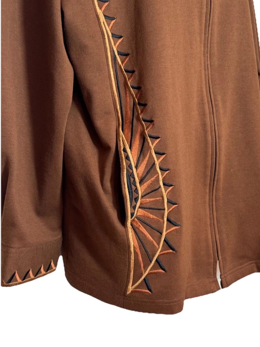 Bob Mackie Jacket 1X Brown Southwest Sunburst Embroidered Zip Front Western Art - Picture 6 of 10